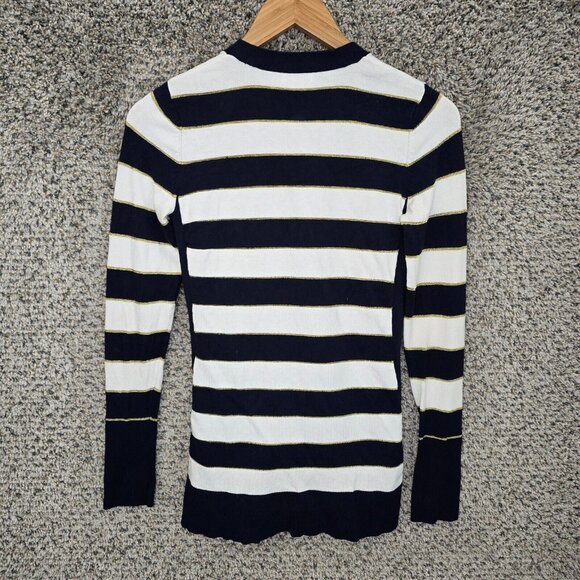Cache Cardigan Womens XS Navy Blue Striped Snap Button Casual Ladies - Picture 7 of 7